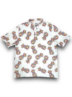 Proud 90 Mens Golf Performance Polo White Multicolor Pineapple Print Size XL